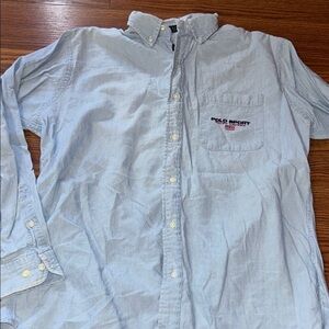 VINTAGE RALPH LAUREN SPORT POLO Light BLUE COTTON SHIRT Made in USA Youth L